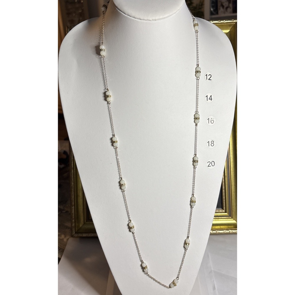 J.Crew Long Cream Beaded Station Necklace Gold Tone Layering Adjustable